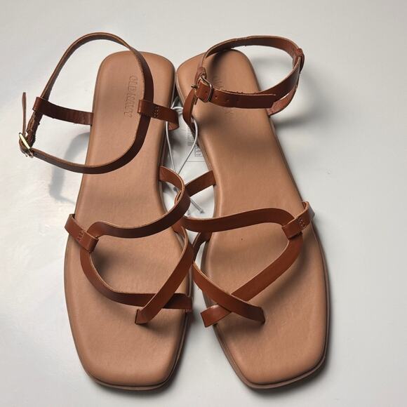 Old Navy Women's Flat Cross Strap Cognac Brown Low Heel Sandals Sz 10 - Picture 3 of 12